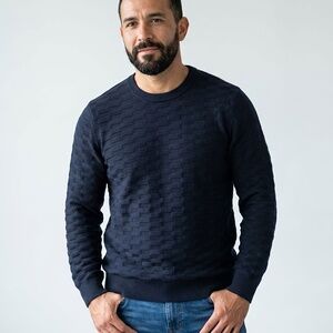 Club Monaco Black Plaited Grid Crew Neck Sweater - Men's XL